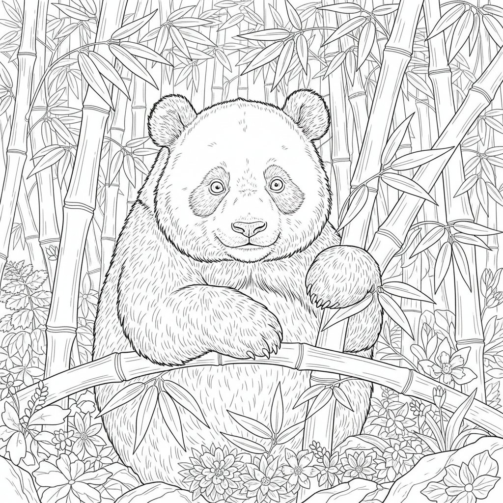 Fantástica Página para Colorear de Panda - Difícil