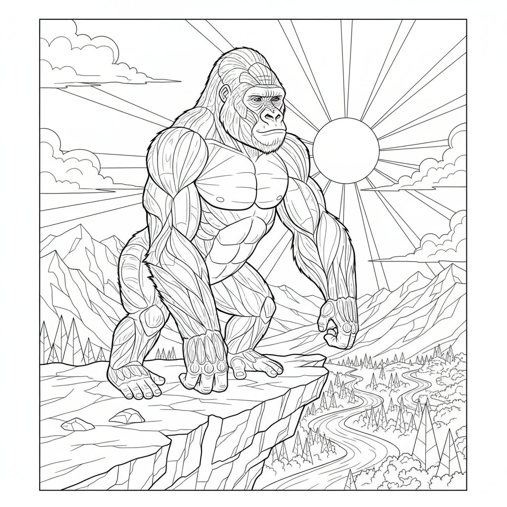 Página para Colorear de Gorila - Difícil