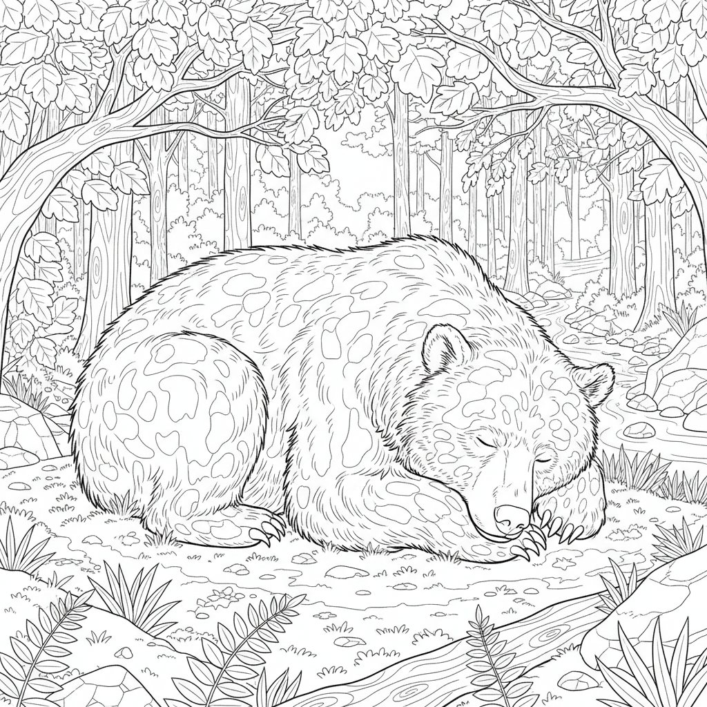 Página para Colorear de Oso Grizzly - Difícil