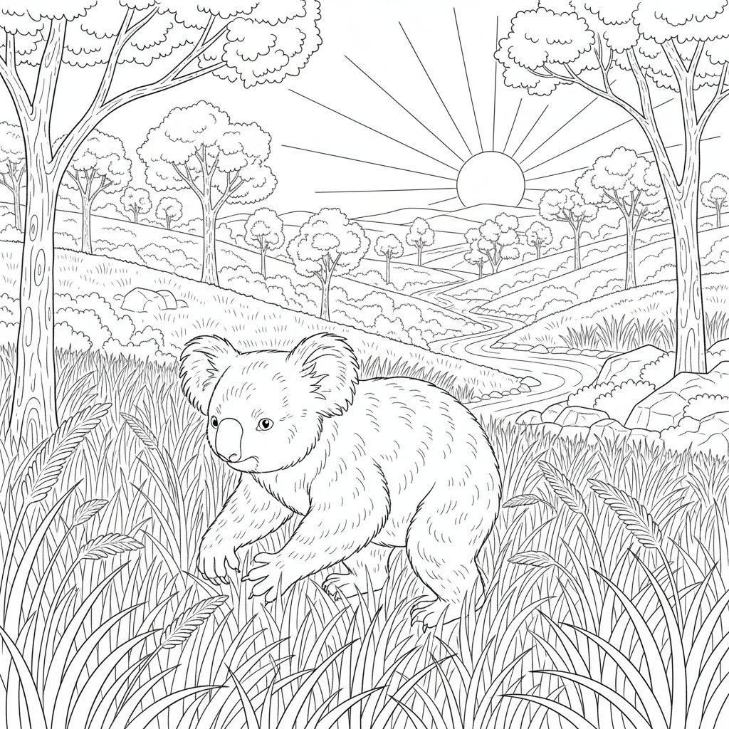 Página para Colorear de Koala - Difícil