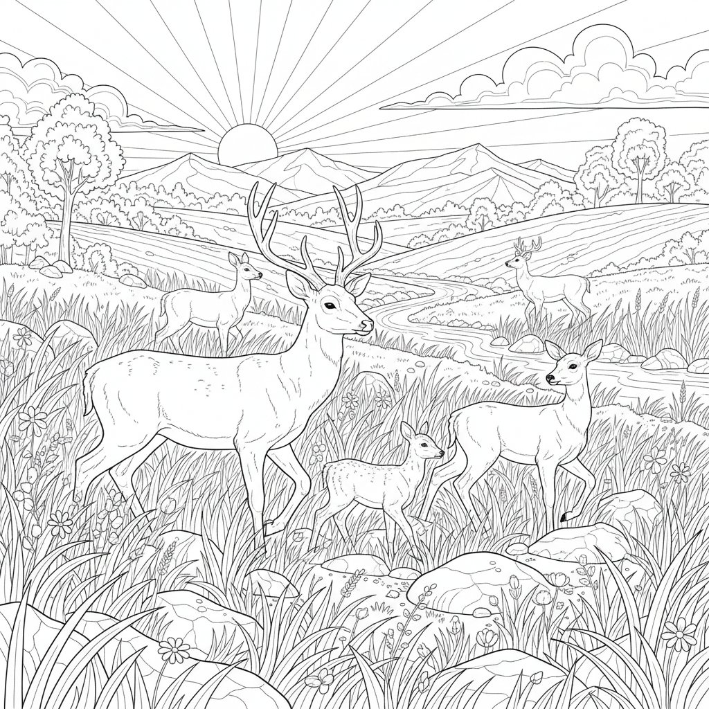 Página para Colorear de Ciervo Majestuoso - Difícil