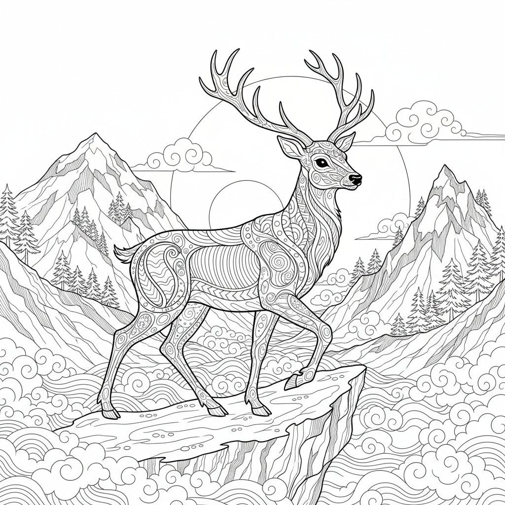 Página para Colorear de Ciervo Sereno - Difícil