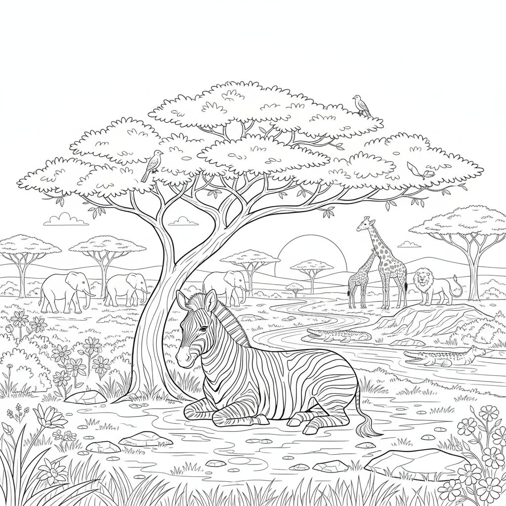 Página para Colorear de Cebra - Difícil