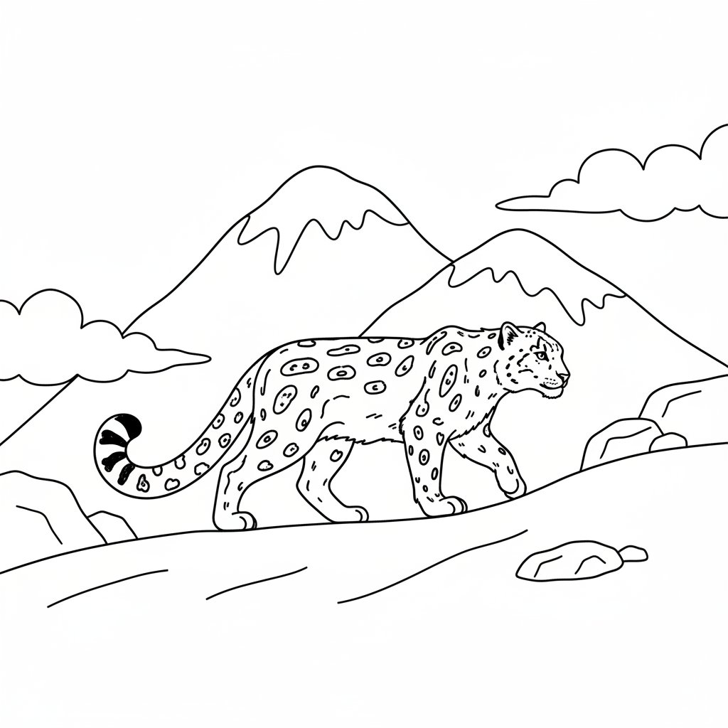 Página para Colorear Creativa de Leopardo de las Nieves - Medio