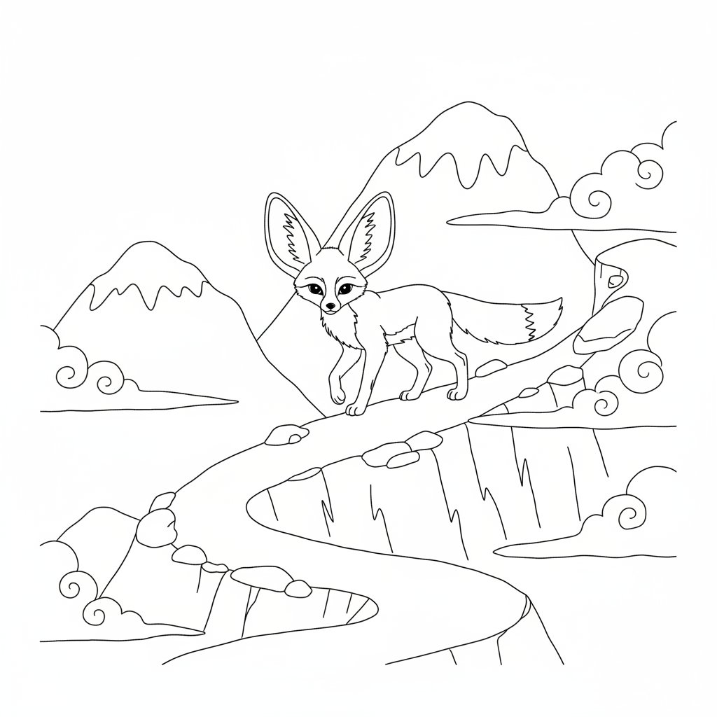 Página para Colorear de Lindo Zorro Fénec - Medio