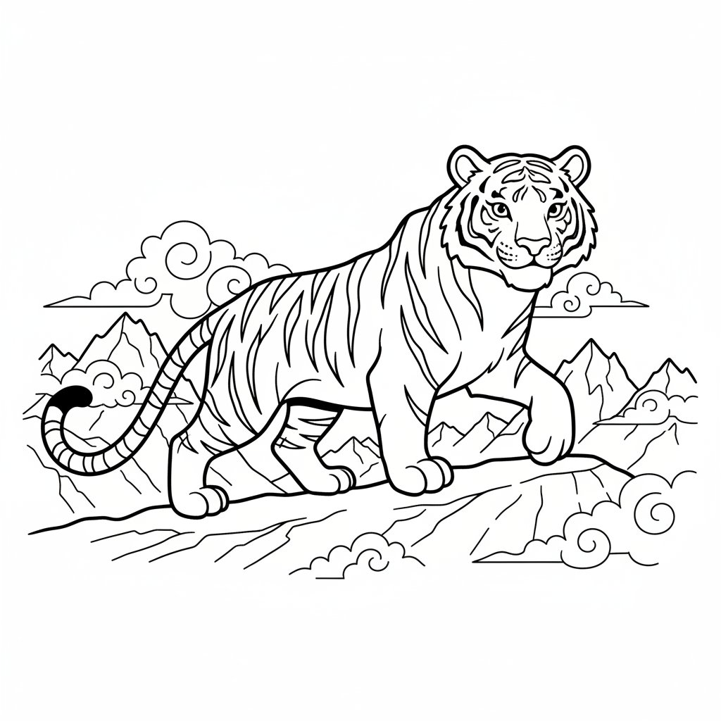 Página para Colorear de Tigre Majestuoso - Medio