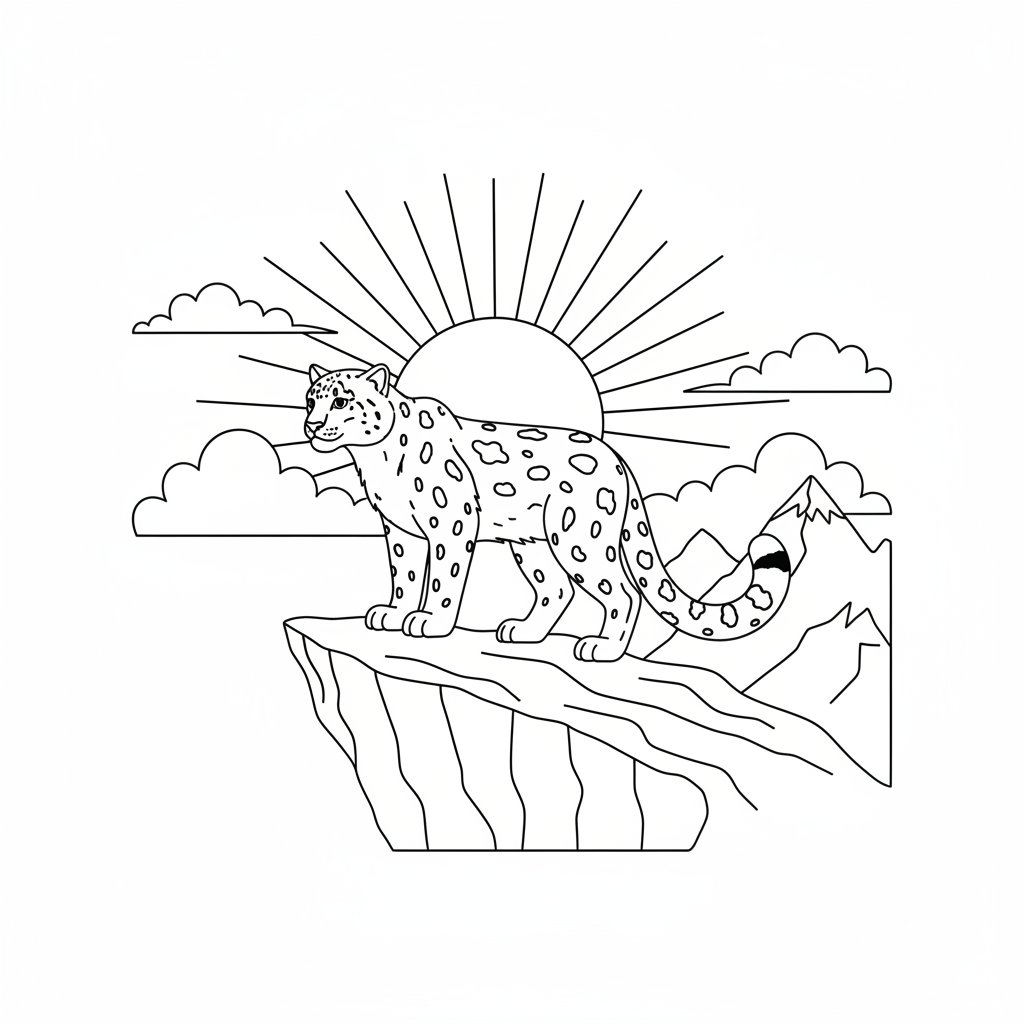 Pagina da Colorare del Leopardo delle Nevi - Medio