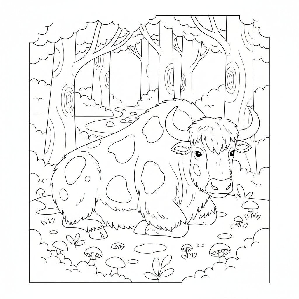 Página para Colorear del Yak - Medio