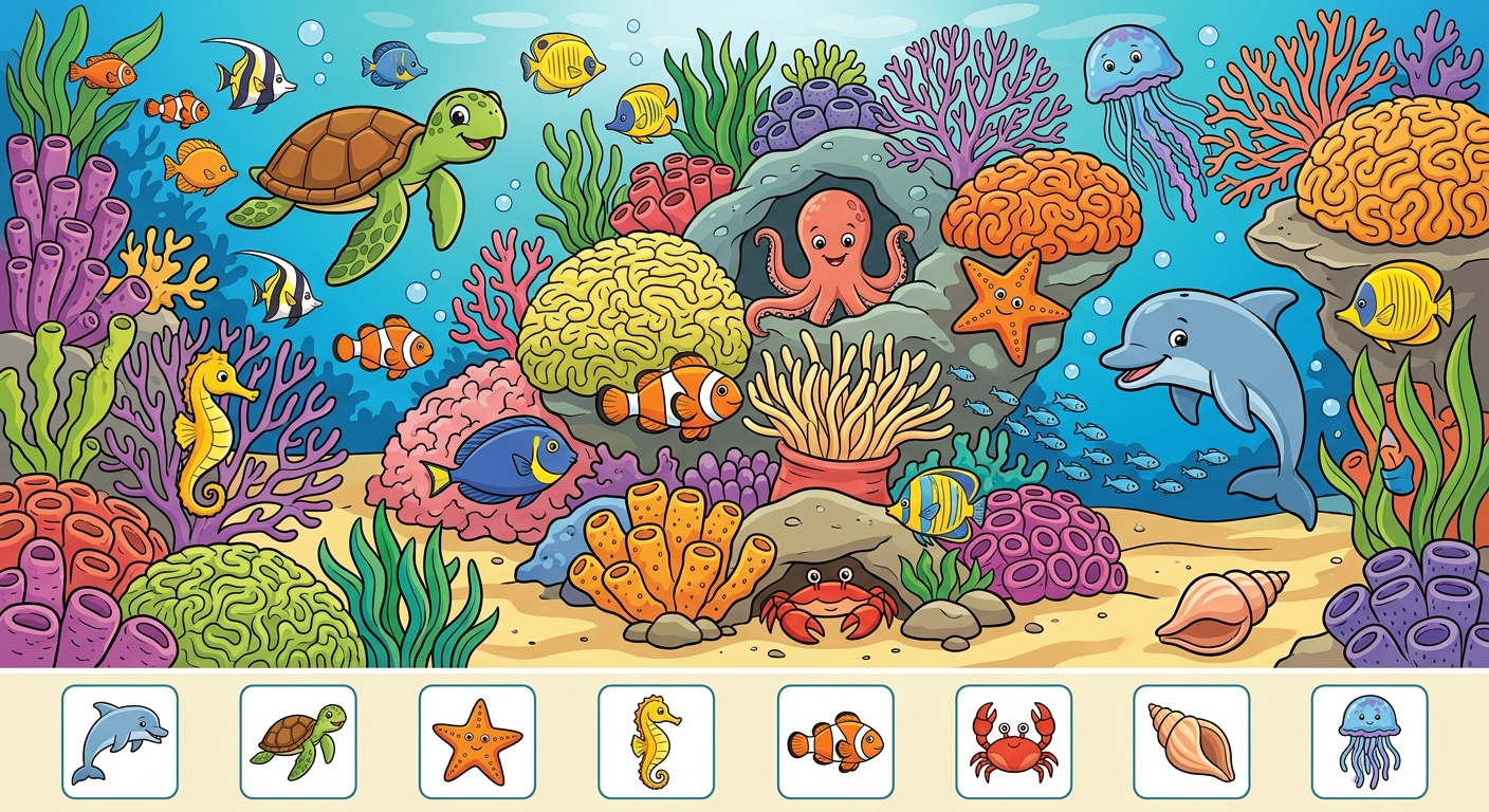 Imagen Oculta del Arrecife de Coral - Fácil