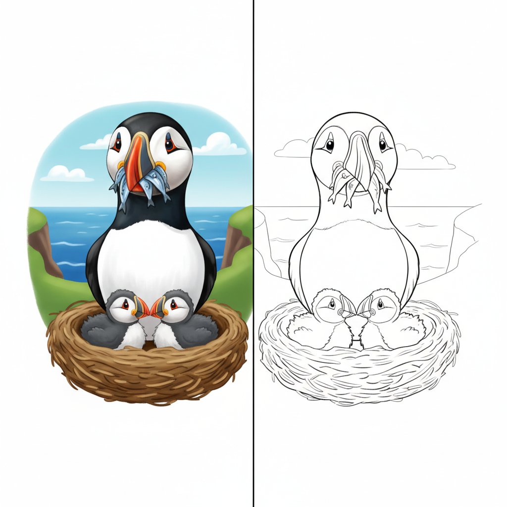 Artistic Puffin Mirror Drawing - Easy