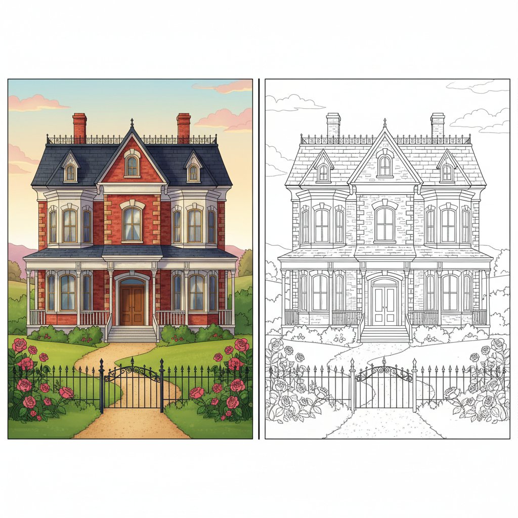 Fantastic Victorian Mansion Mirror Drawing - Hard