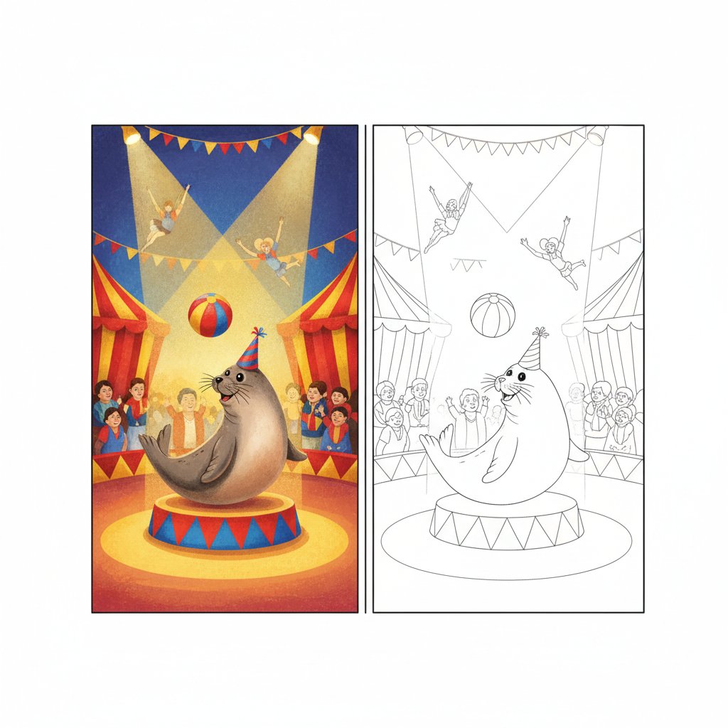 Circus Seal Mirror Drawing - Hard