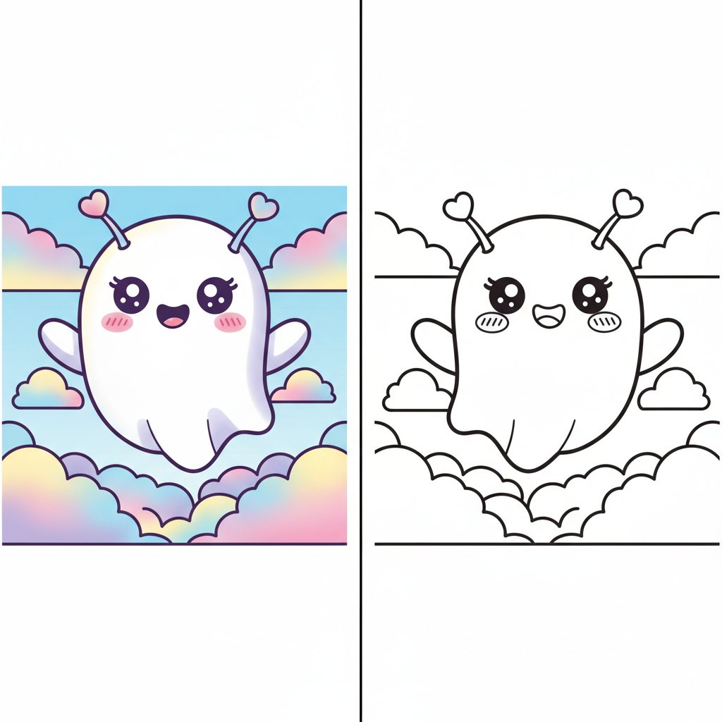 Eleganter Kawaii-Geist Spiegelzeichnung - Einfach