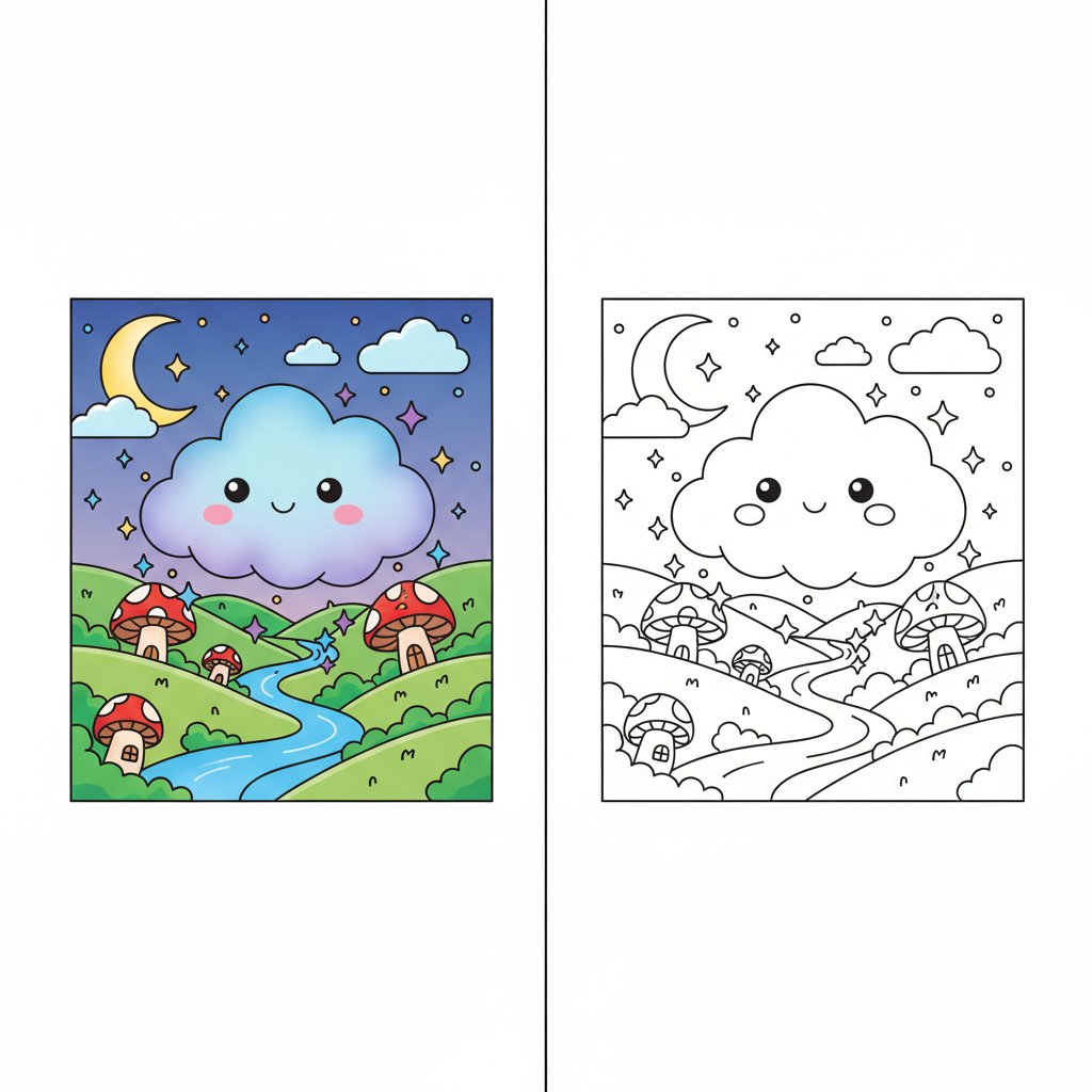 Sanfte Kawaii-Wolke Spiegelzeichnung - Schwer