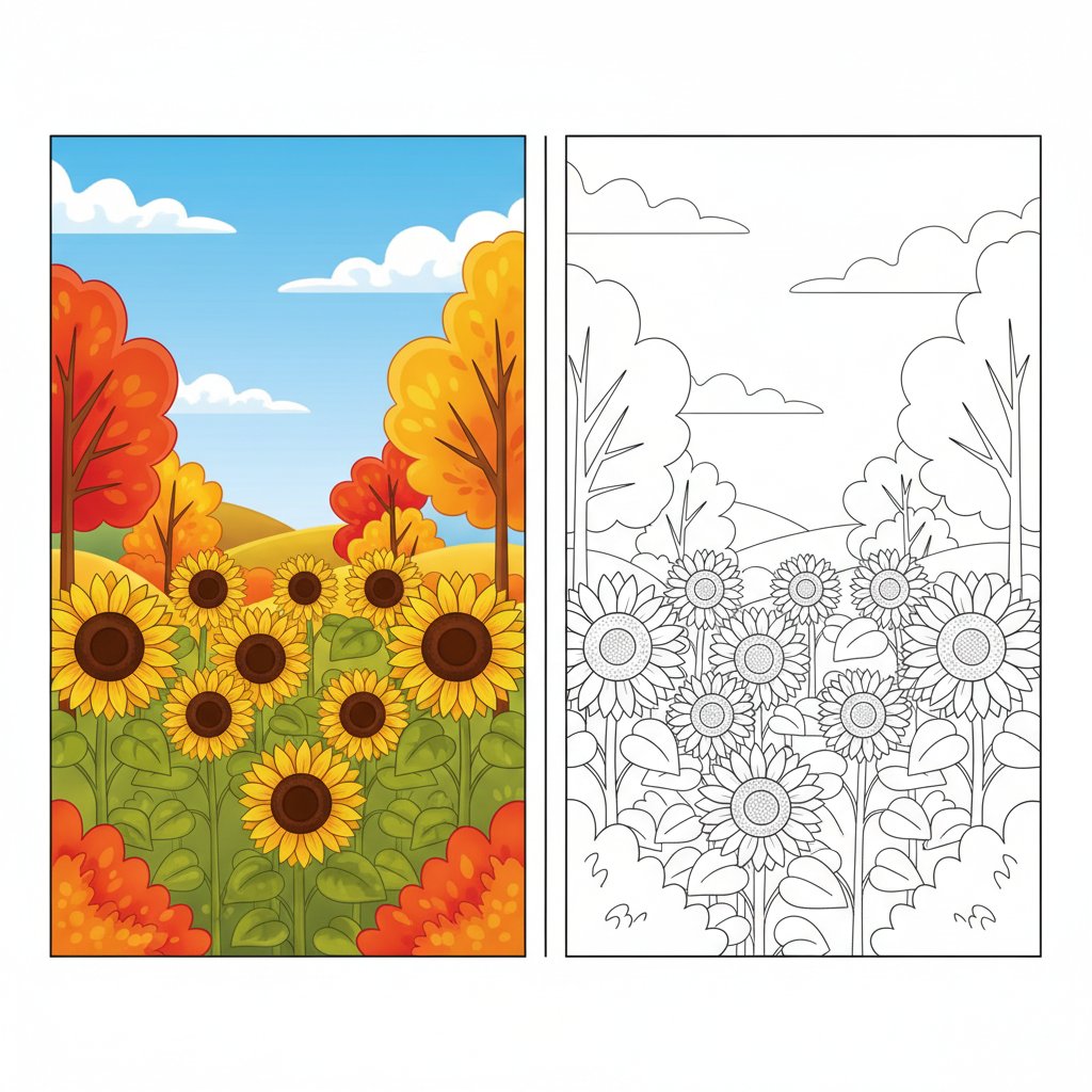 Fantástico Dibujo Espejo de Campo de Girasoles - Fácil