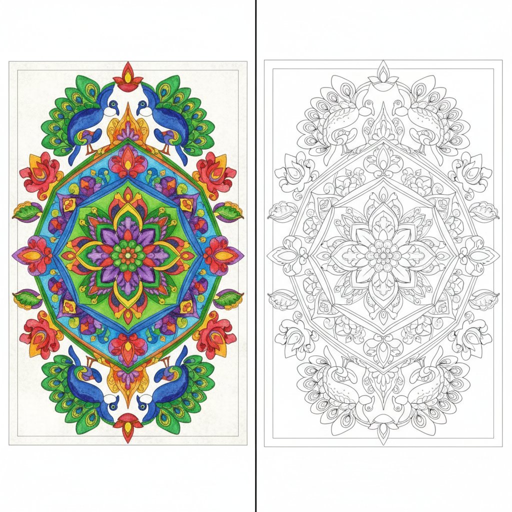 Gentle Indian Rangoli Mirror Drawing - Hard