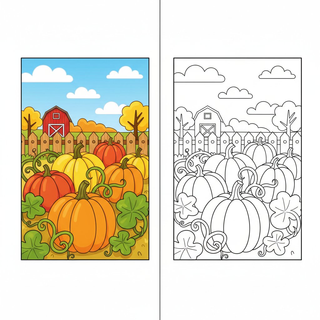 Graceful Autumn Pumpkin Patch Mirror Drawing - Easy