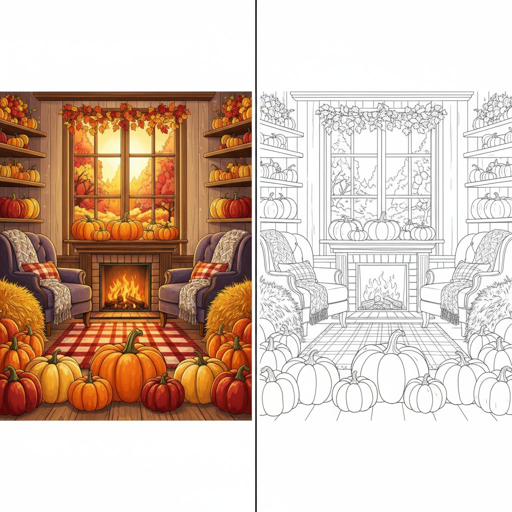 Autumn Pumpkin Patch Mirror Drawing - Hard