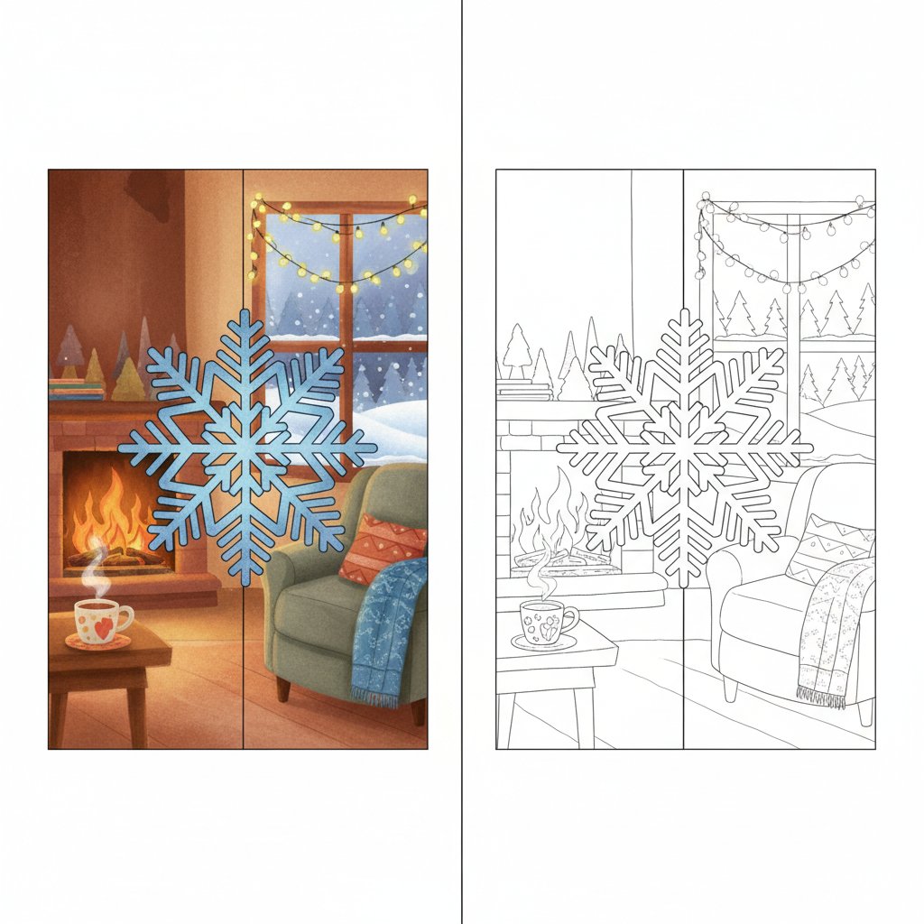 Winter Snowflake Mirror Drawing - Medium