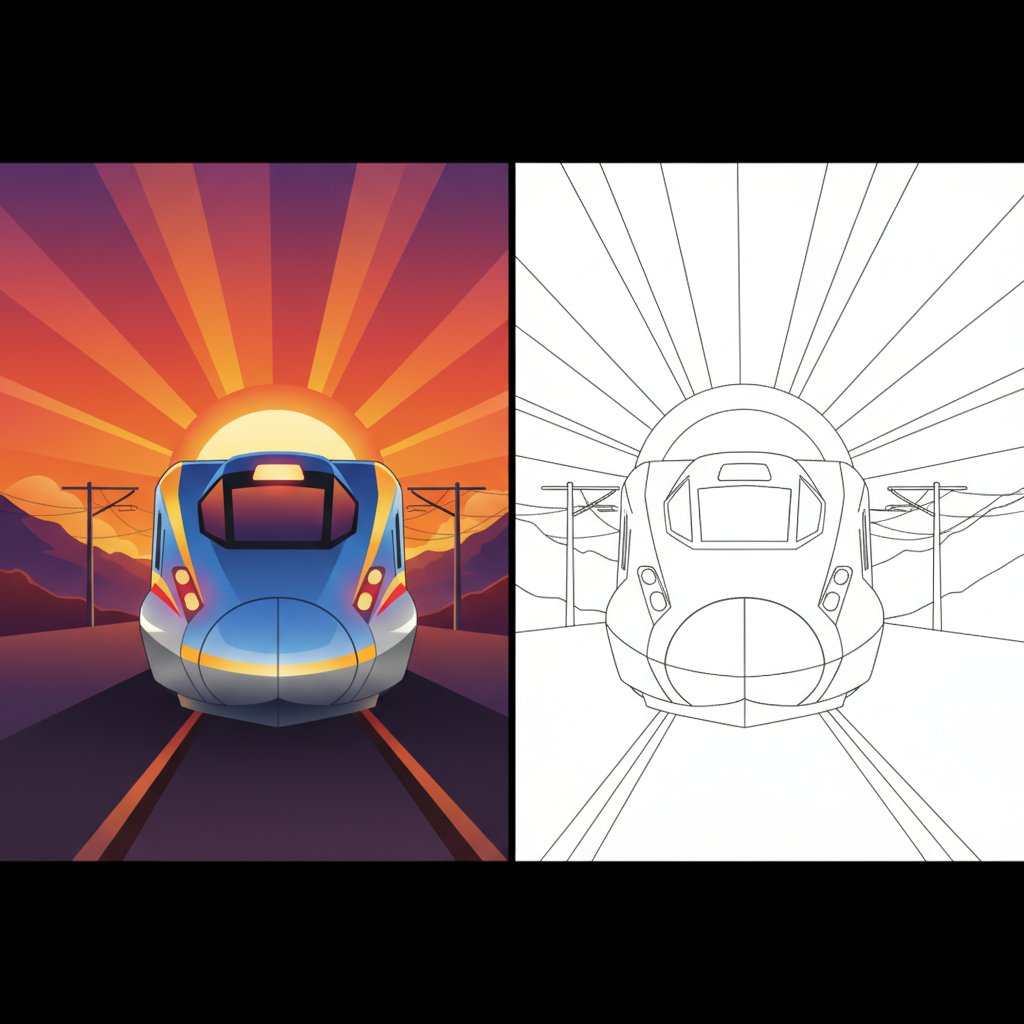Dibujo Espejo de Tren Eléctrico Sereno - Medio